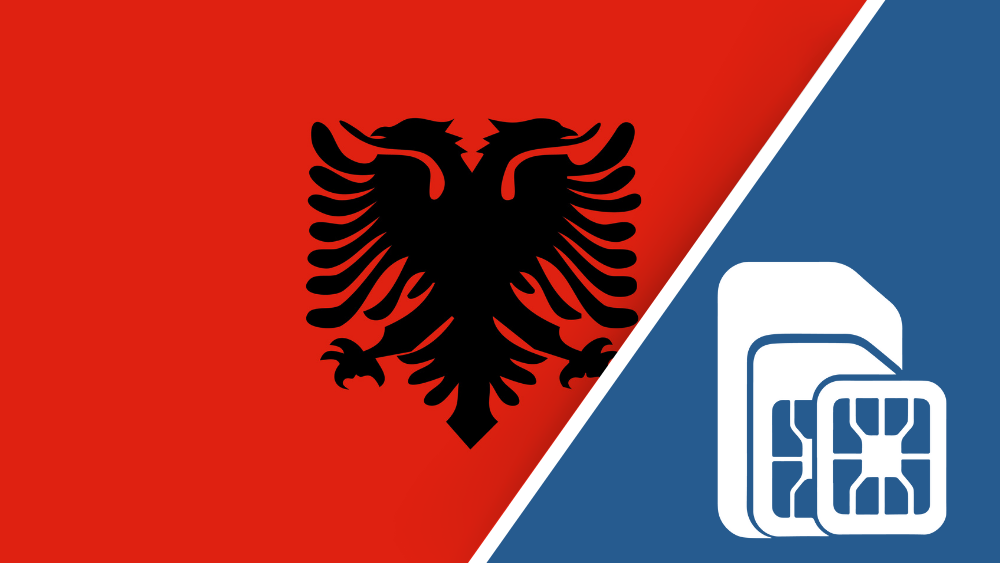 Albania SIM Card – Travel connectivity for Albania. Image featuring the Albanian flag and a SIM card icon.