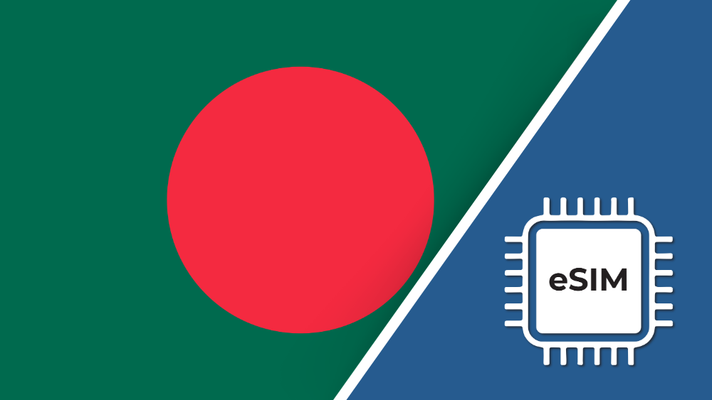 Bangladesh eSIM – Travel connectivity for Bangladesh. Image featuring the Bangladesh flag and an eSIM icon.