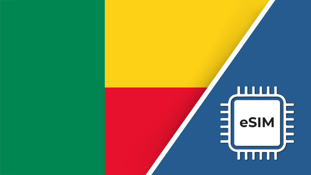 Benin eSIM – Travel connectivity for Benin. Image featuring the Benin flag and an eSIM icon.