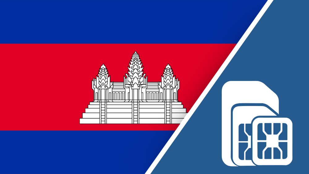 Cambodia SIM Card – Travel connectivity for Cambodia. Image featuring the Cambodia flag and a SIM card icon.