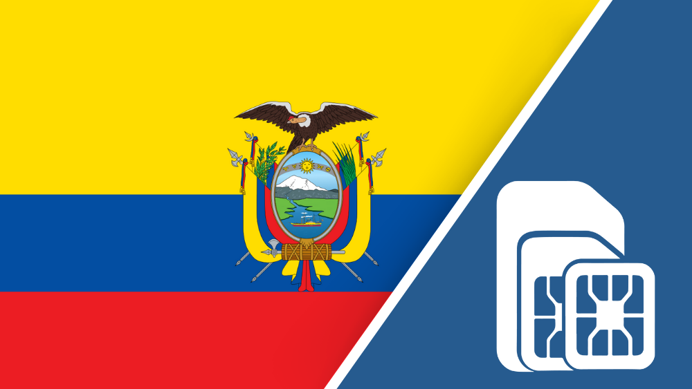 Ecuador SIM Card – Travel connectivity for Ecuador. Image featuring the Ecuador flag and a SIM card icon.