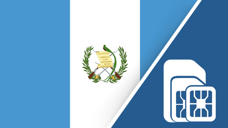 Guatemala SIM Card – Travel connectivity for Guatemala. Image featuring the Guatemala flag and a SIM card icon.