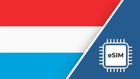 eSIM – Travel connectivity for Luxembourg. Image featuring the Luxembourg flag and an eSIM icon.