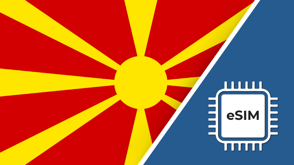 Macedonia eSIM – Travel connectivity for the Macedonia. Image featuring the Macedonian flag and an eSIM icon.