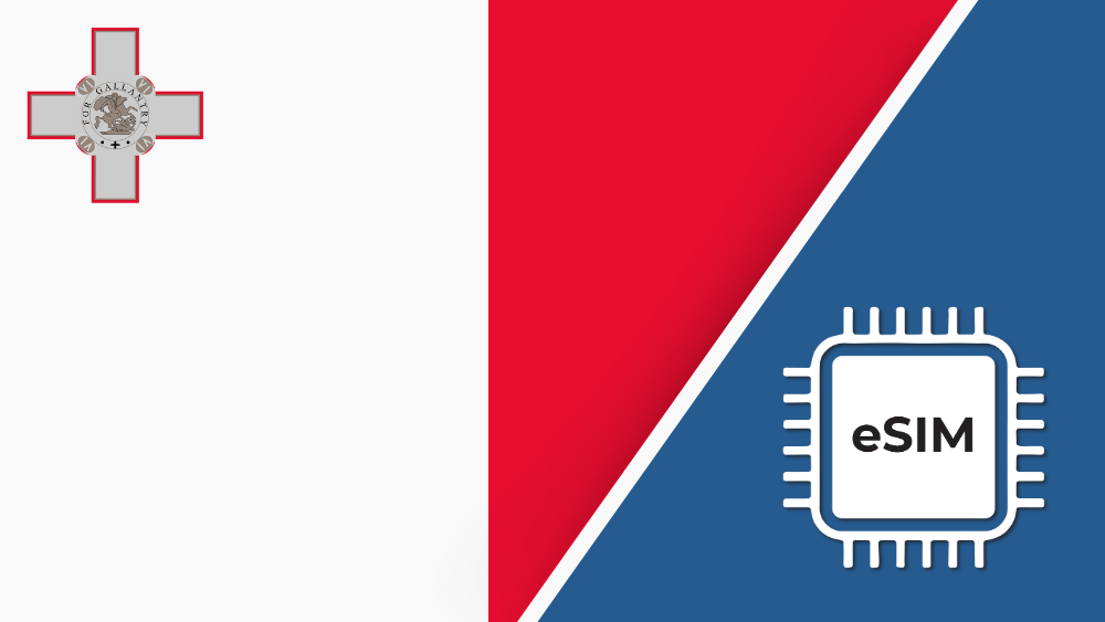 Malta eSIM – Travel connectivity for Malta. Image featuring the Malta flag and an eSIM icon.