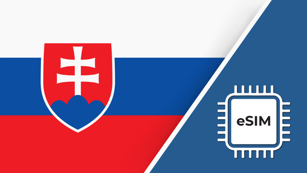 Slovakia eSIM – Travel connectivity for Slovakia. Image featuring the Slovakian flag and an eSIM icon.