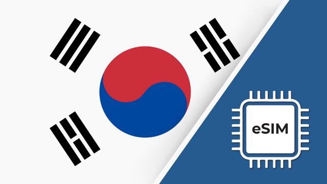 South Korea eSIM – Travel connectivity for South Korea. Image featuring the South Korean flag and an eSIM icon.