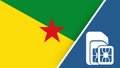 Travel connectivity for French Guiana. Image featuring the French Guiana flag and a SIM card icon.