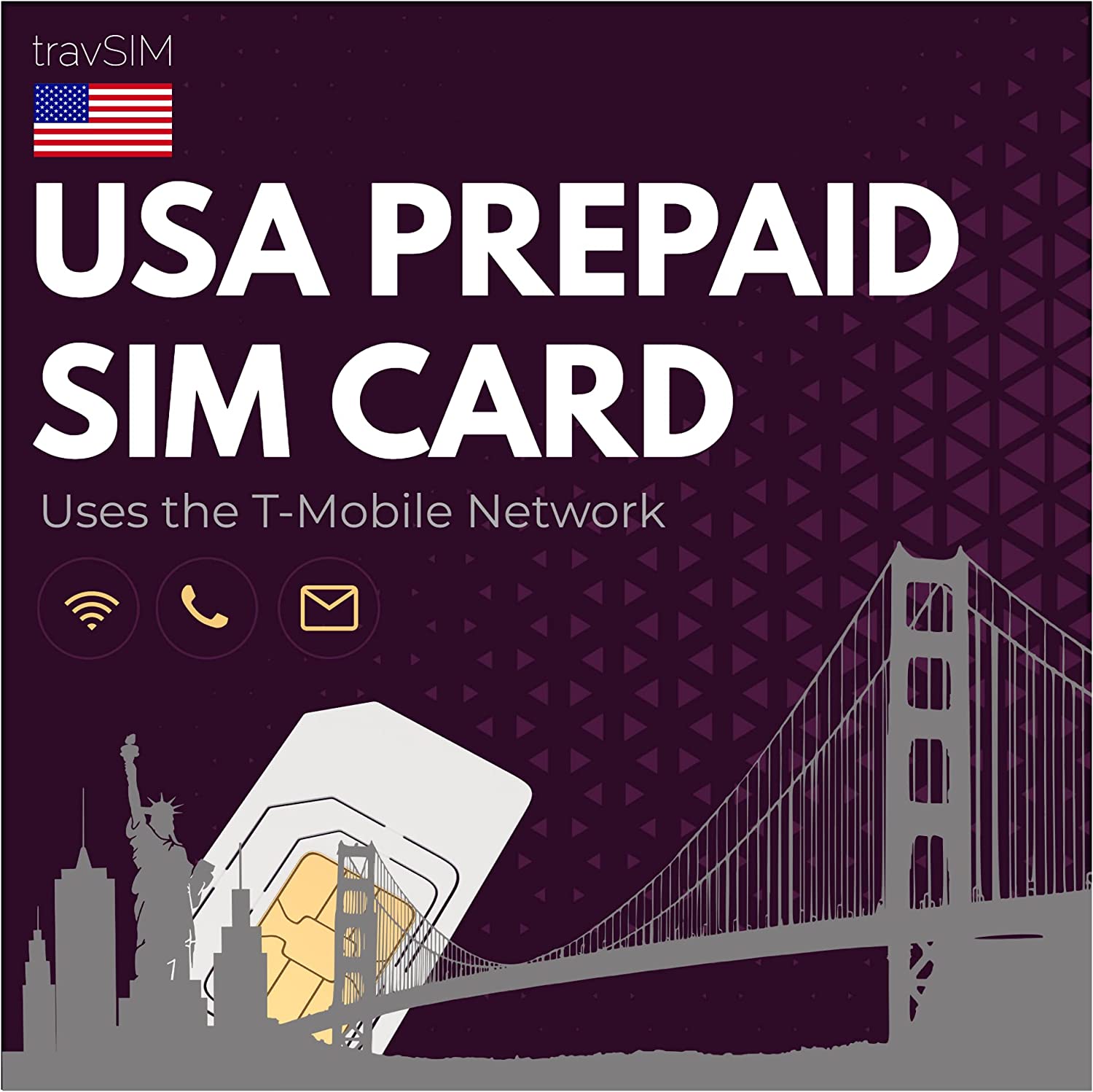  travSIM Prepaid USA SIM Card, 6GB Mobile Data with 4G/5G Speed, Unlimited Calls & Texts in The USA, Unlimited Calls to 65+ Countries