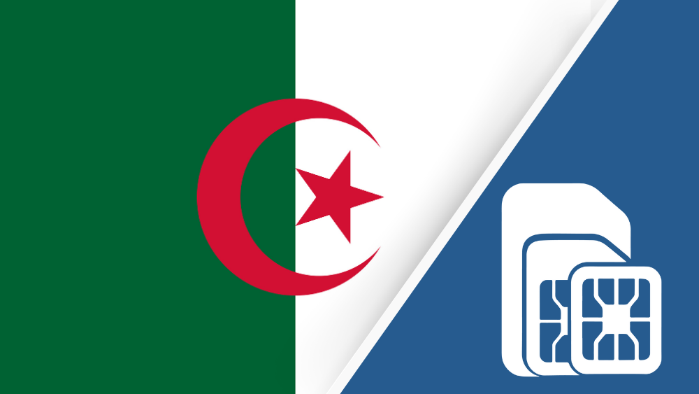 Algeria SIM Card – Travel connectivity for Algeria. Image featuring the Algeria flag and a SIM card icon