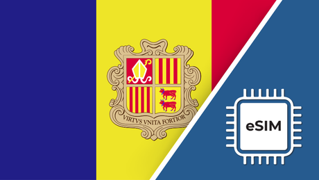 Andorra eSIM – Travel connectivity for Andorra. Image featuring the Andorra flag and an eSIM icon.