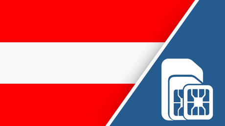 Austria SIM Card – Travel connectivity for Austria. Image featuring the Austrian flag and a SIM card icon.