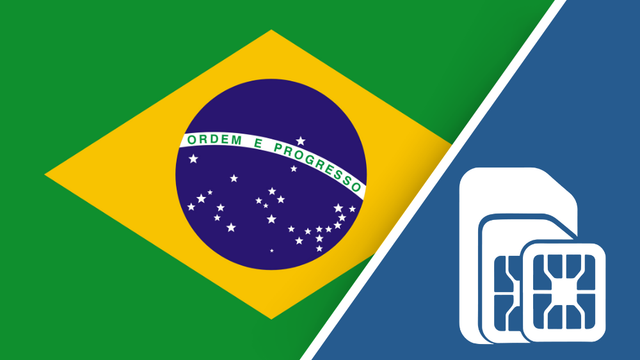 Brazil SIM Card – Travel connectivity for Brazil. Image featuring the Brazilian flag and a sim card icon.