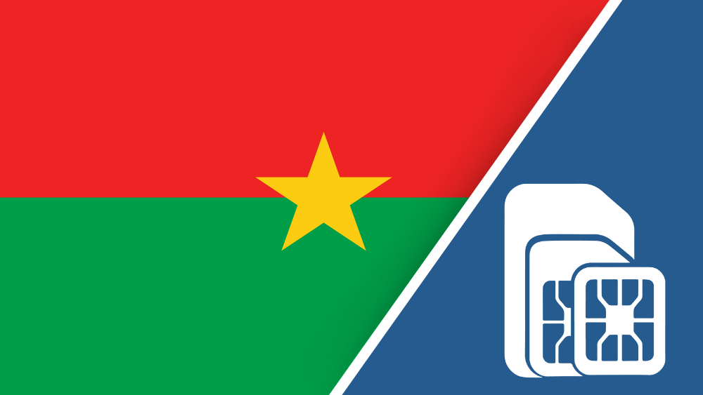 Burkina Faso SIM Card – Travel connectivity for Burkina Faso. Image featuring the Burkina Faso flag and a SIM card icon.