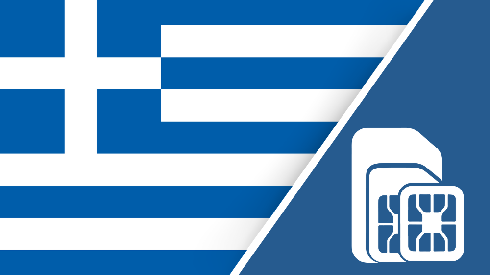 Greece SIM Card – Travel connectivity for Greece. Image featuring the Greek flag and a SIM card icon.
 