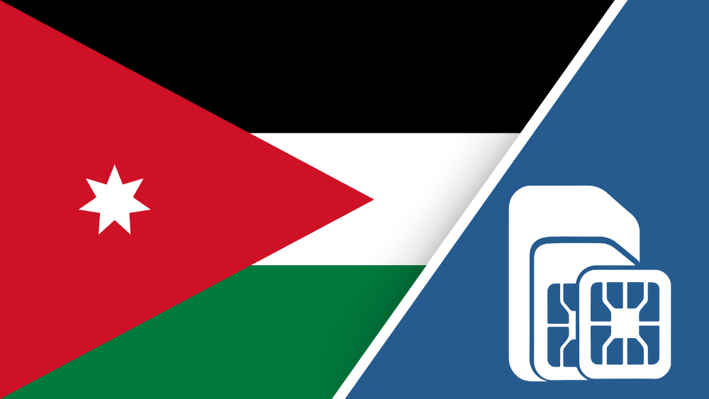 Jordan SIM Card – Travel connectivity for Jordan. Image featuring the Jordan flag and a SIM card icon.