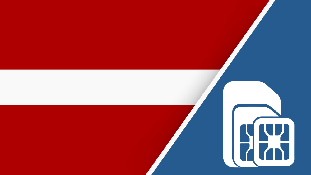 Latvia SIM Card – Travel connectivity for Latvia. Image featuring the Latvia flag and a SIM card icon.