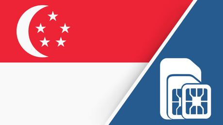 Singapore SIM Card – Travel connectivity for Singapore. Image featuring the Singaporean flag and a SIM card icon.