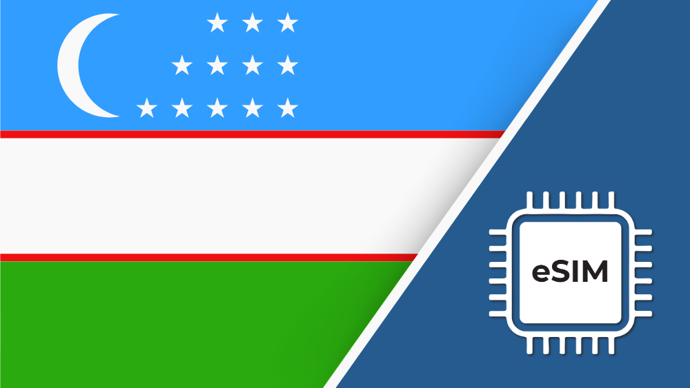 Uzbekistan eSIM – Travel connectivity for Uzbekistan. Image featuring the Uzbekistan flag and a SIM card icon.