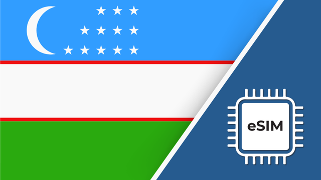 Uzbekistan eSIM – Travel connectivity for Uzbekistan. Image featuring the Uzbekistan flag and a SIM card icon.