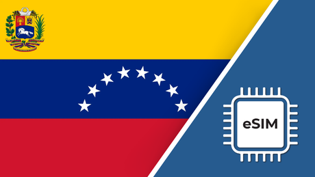 Venezuela SIM Card – Travel connectivity for Venezuela. Image featuring the Venezuela flag and a SIM card icon.